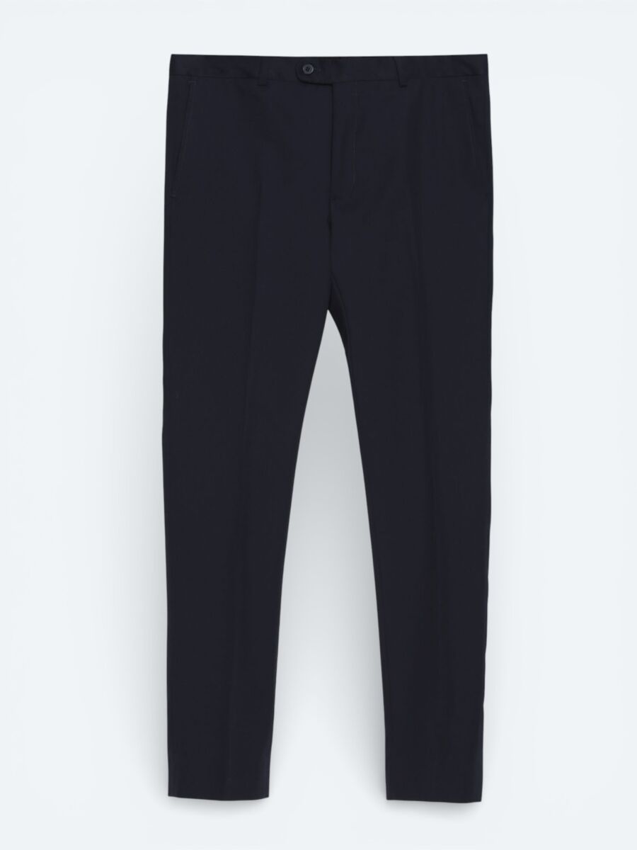 Navy Blue Plain Zeroweight Slim Fit Wool Blended Suit - 6