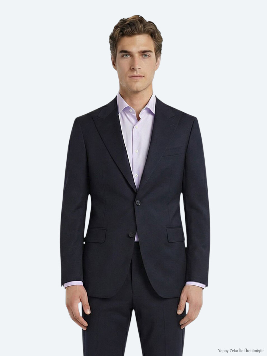 Navy Blue Plain Zeroweight Slim Fit Wool Blended Suit - KİP