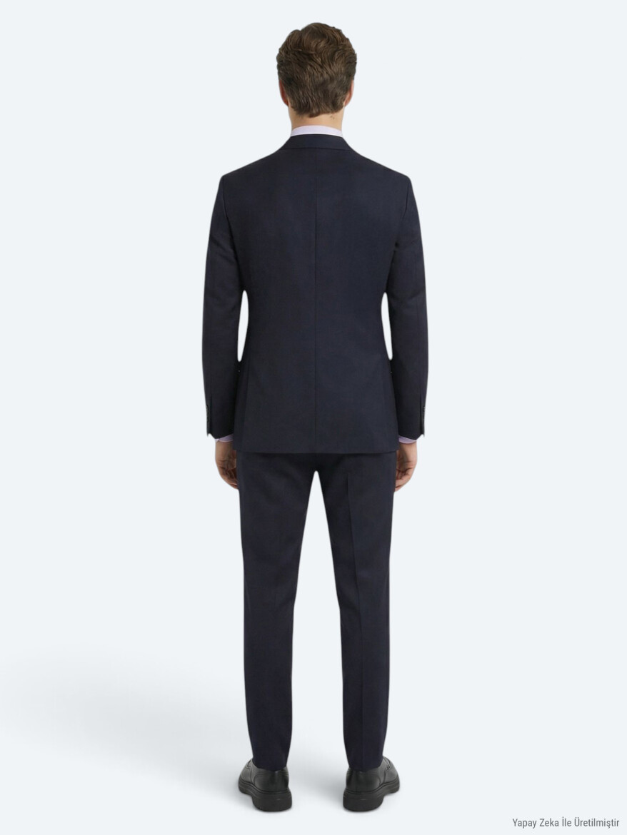 Navy Blue Plain Zeroweight Slim Fit Wool Blended Suit - 4