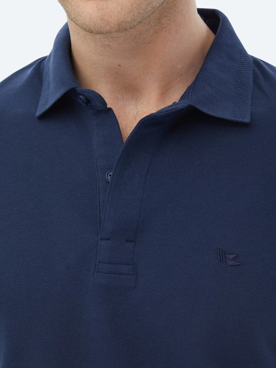 Navy Blue Polo Neck 100% Cotton T-Shirt - 6