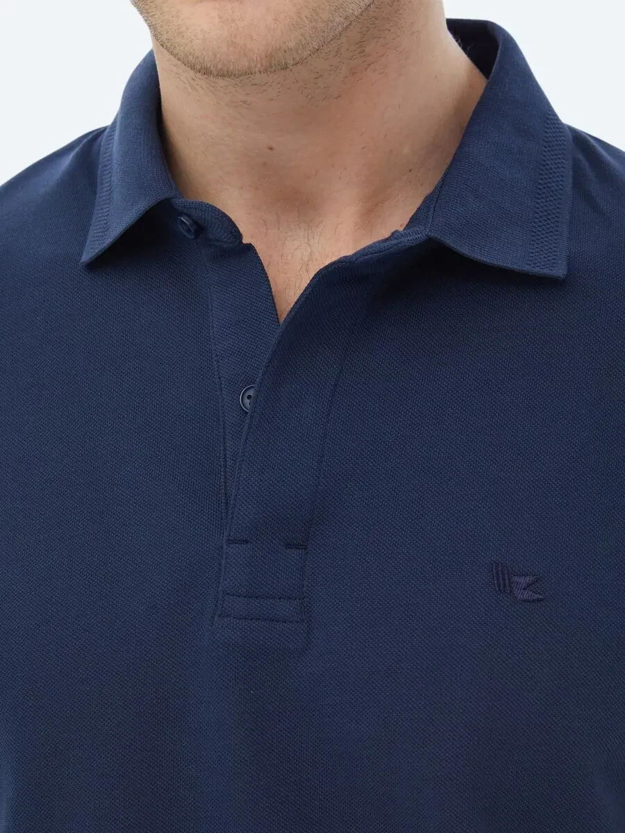 Navy Blue Polo Neck 100% Cotton T-Shirt - 6