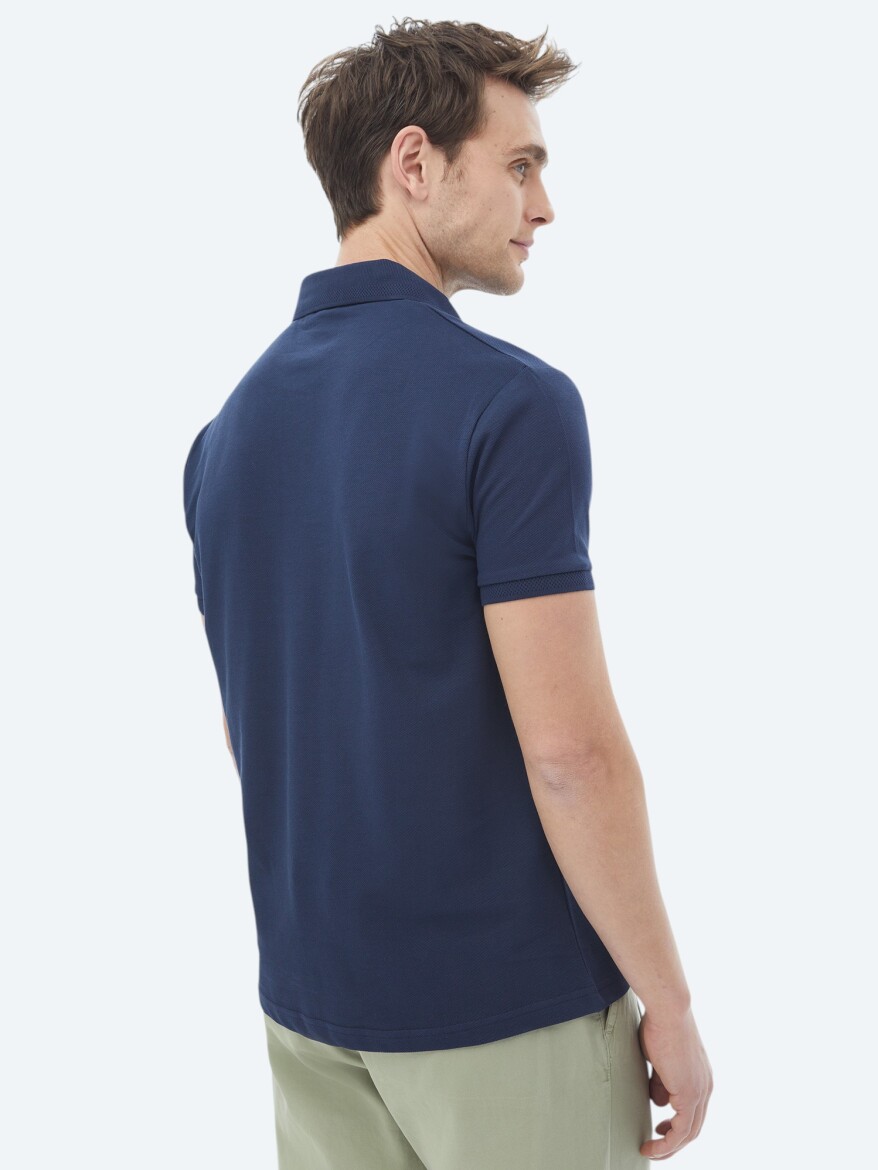 Navy Blue Polo Neck 100% Cotton T-Shirt - 7