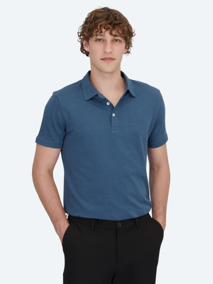 Navy Blue Polo Neck 100% Cotton T-Shirt - 1