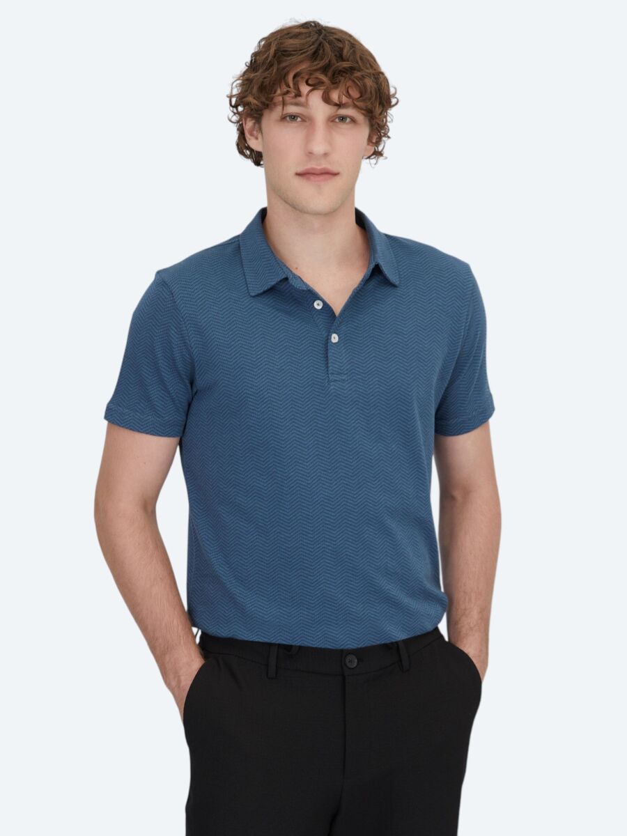 Navy Blue Polo Neck 100% Cotton T-Shirt - 1