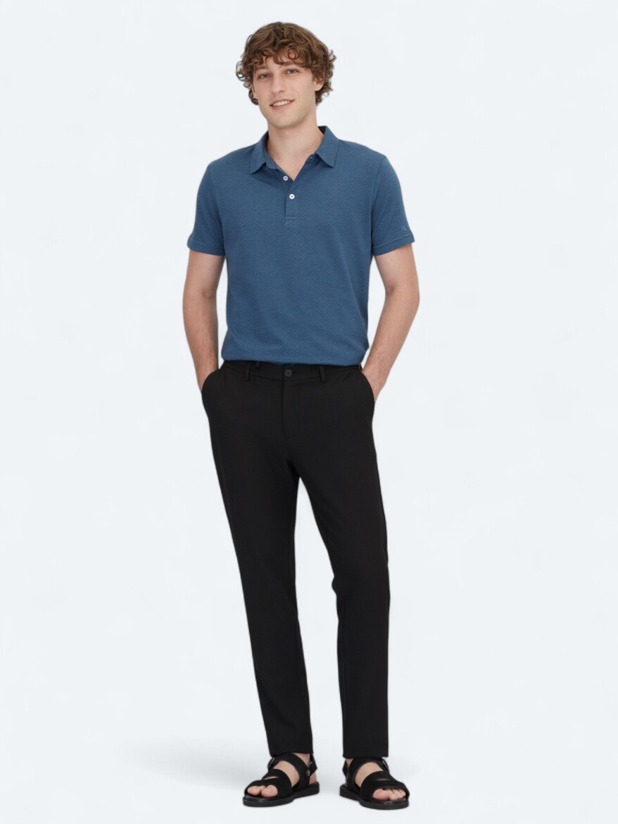 Navy Blue Polo Neck 100% Cotton T-Shirt 