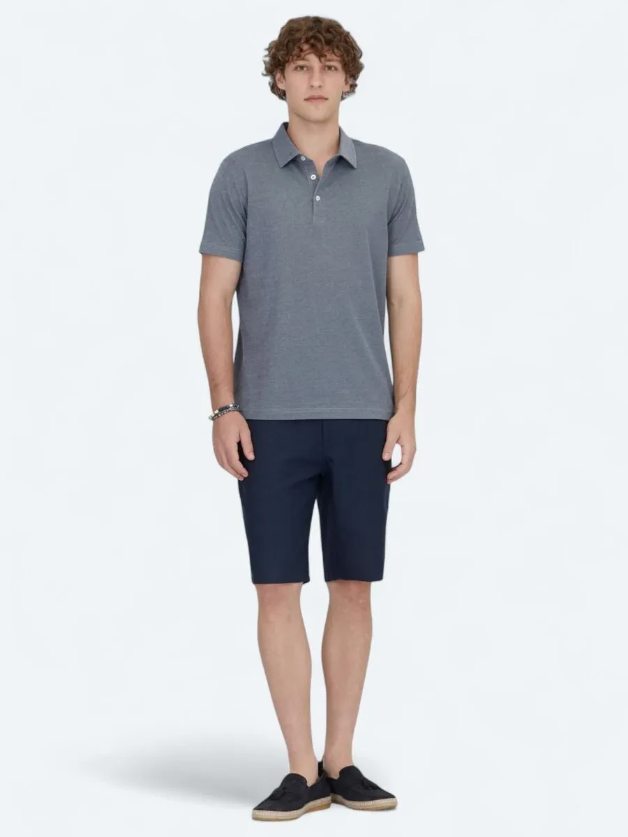 Navy Blue Polo Neck Cotton Blended T-Shirt - 2