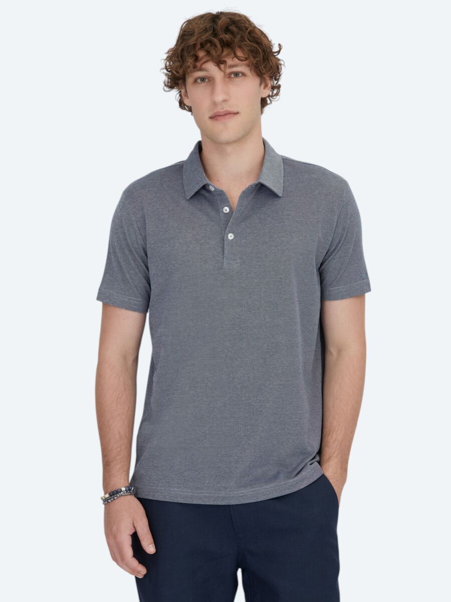 Navy Blue Polo Neck Cotton Blended T-Shirt - 1