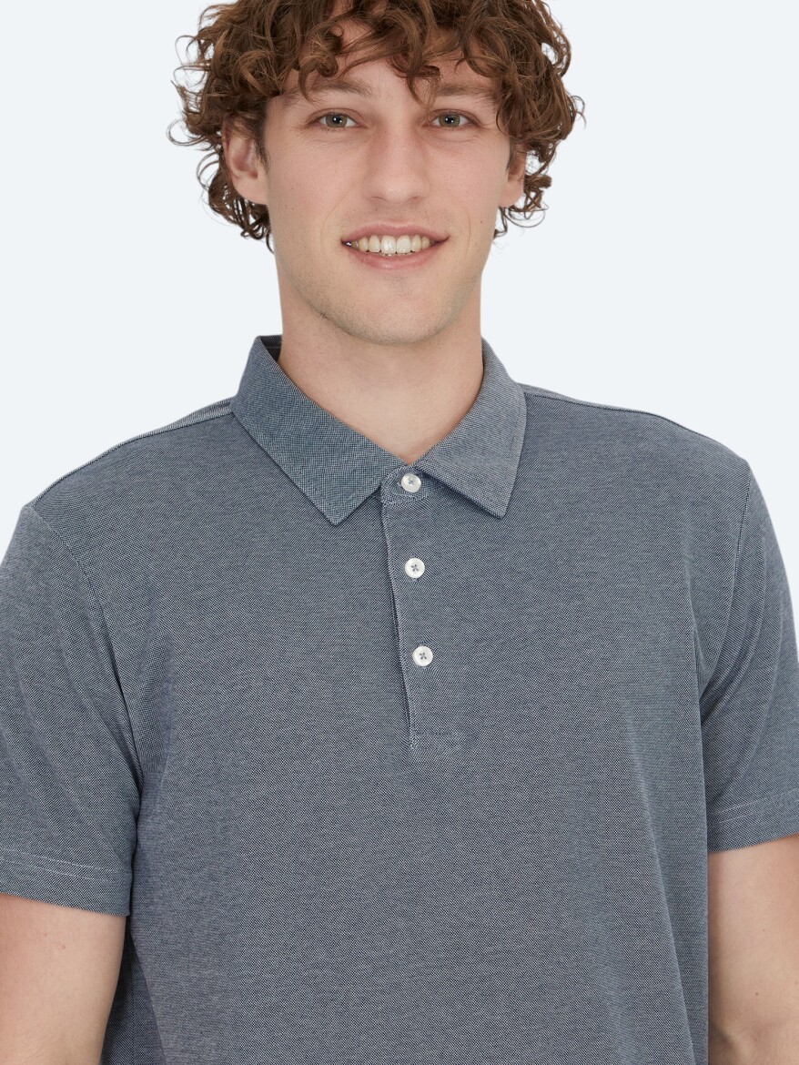 Navy Blue Polo Neck Cotton Blended T-Shirt - 3