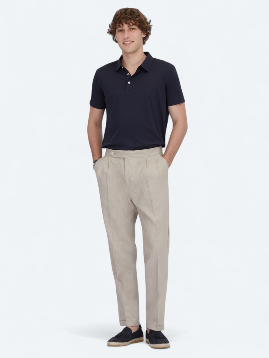 Navy Blue Polo Neck Cotton Blended T-Shirt - 2