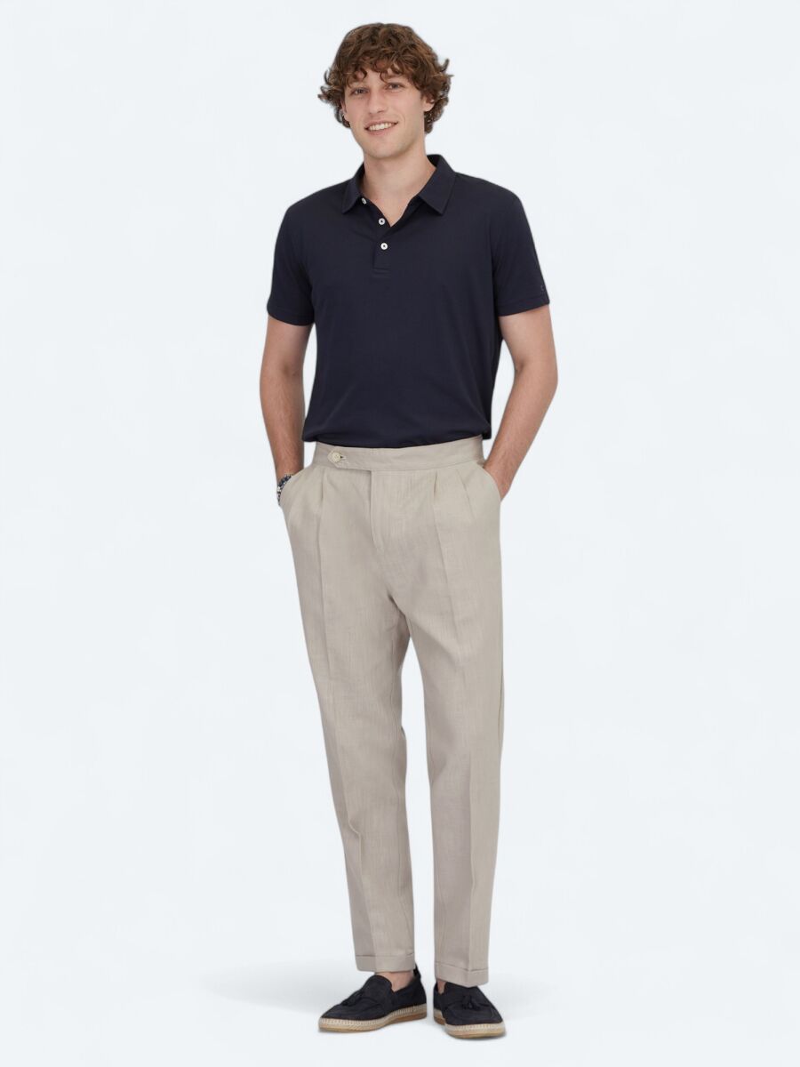 Navy Blue Polo Neck Cotton Blended T-Shirt - 2