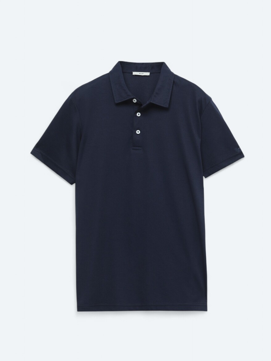 Navy Blue Polo Neck Cotton Blended T-Shirt - 6