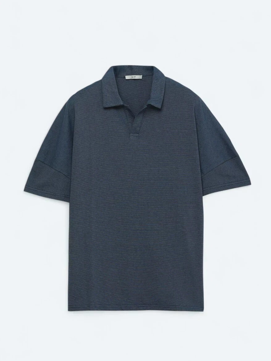Navy Blue Polo Neck Cotton Blended T-Shirt - 6