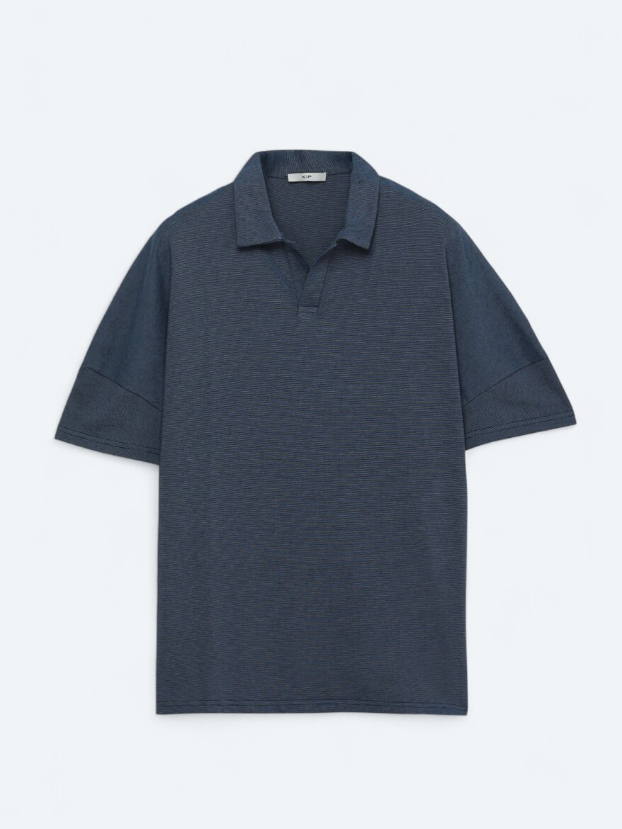 Navy Blue Polo Neck Cotton Blended T-Shirt - 6