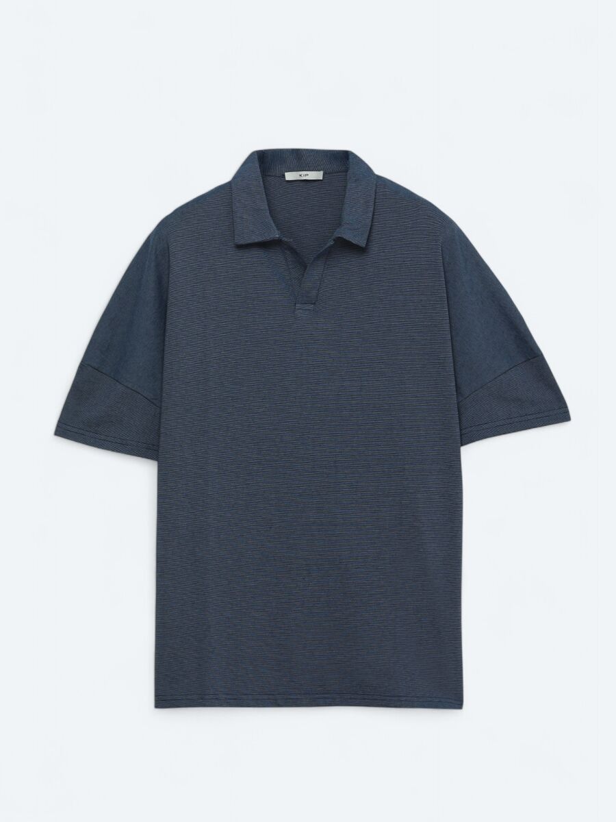 Navy Blue Polo Neck Cotton Blended T-Shirt - 6