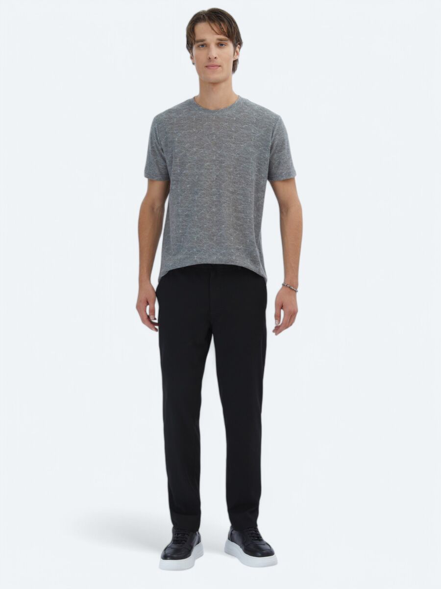 Navy Blue Printed Crew Neck Cotton Blended T-Shirt - 2