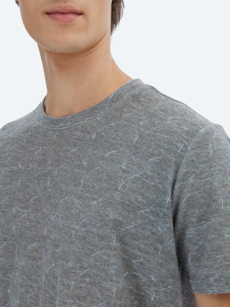 Navy Blue Printed Crew Neck Cotton Blended T-Shirt - 4