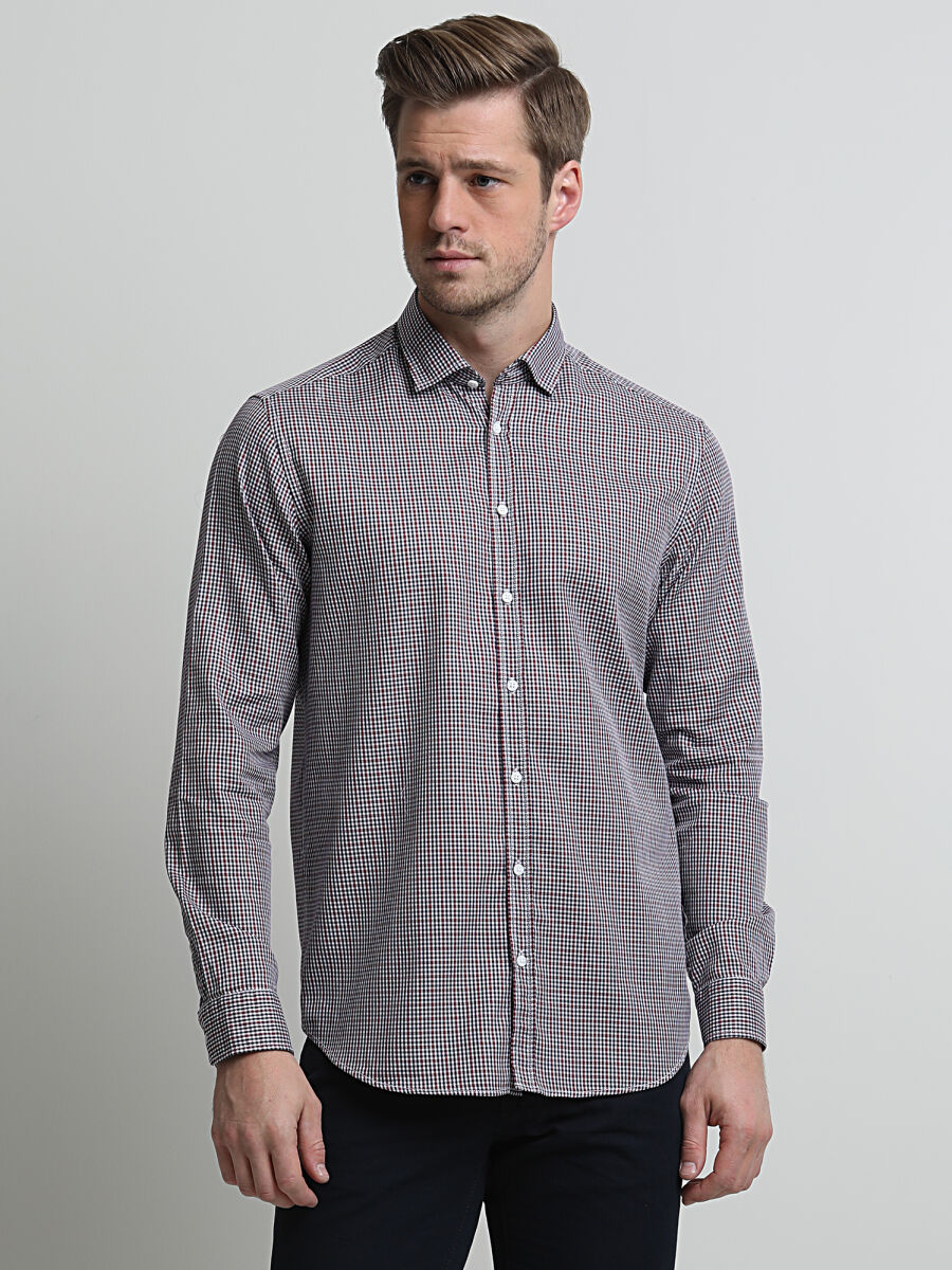 Navy Blue Printed Regular Fit Long Weaving Casual 100% Cotton Shirt - 2