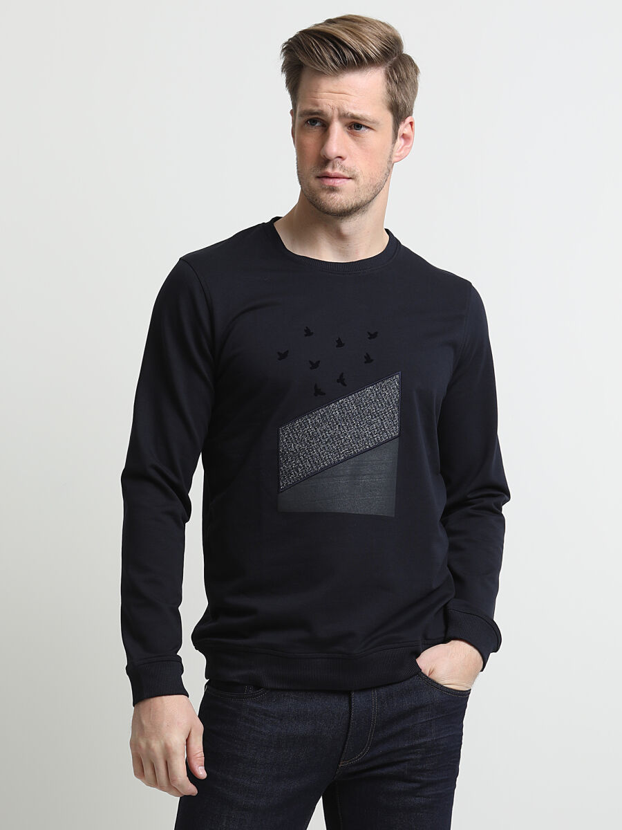 Navy Blue Printed Sweatshirt - 1