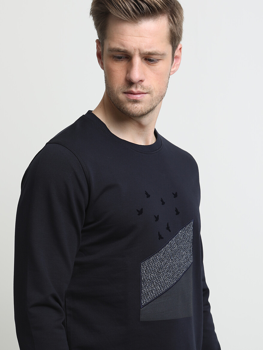Navy Blue Printed Sweatshirt - 2