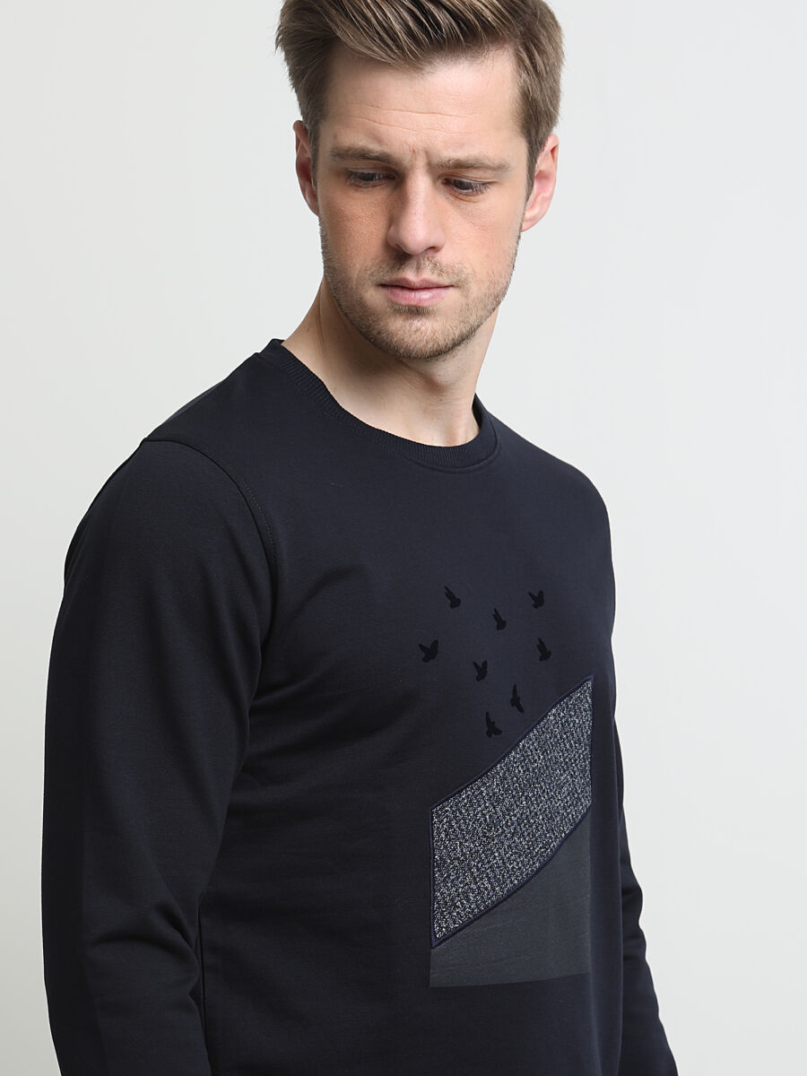 Navy Blue Printed Sweatshirt - 2
