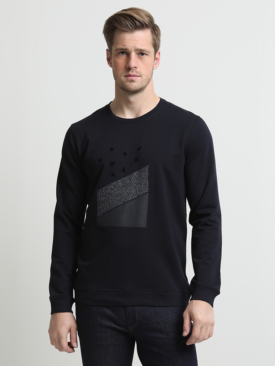 Navy Blue Printed Sweatshirt - 3