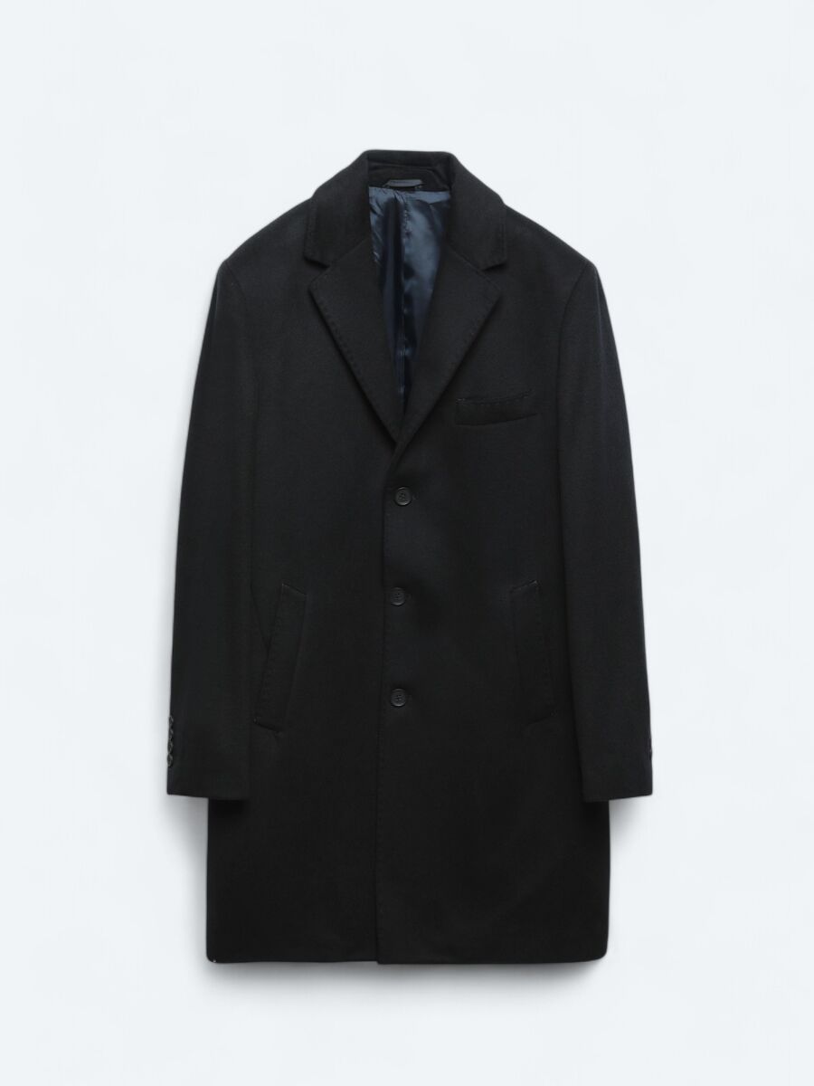 Navy Blue Regular Fit Butterfly Collar Classical Weaving Overcoat - 11