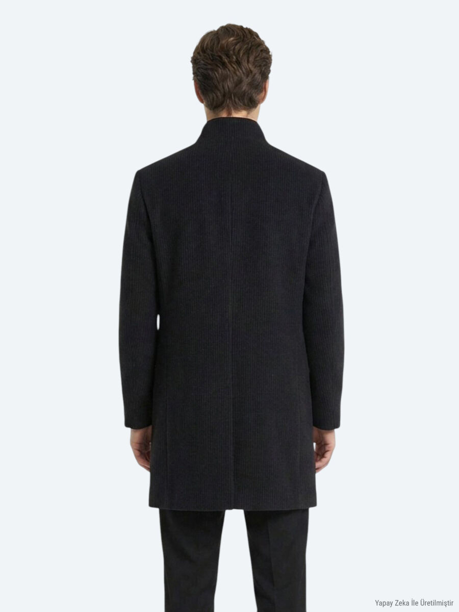 Navy Blue Regular Fit Butterfly Collar Classical Weaving Overcoat - 6