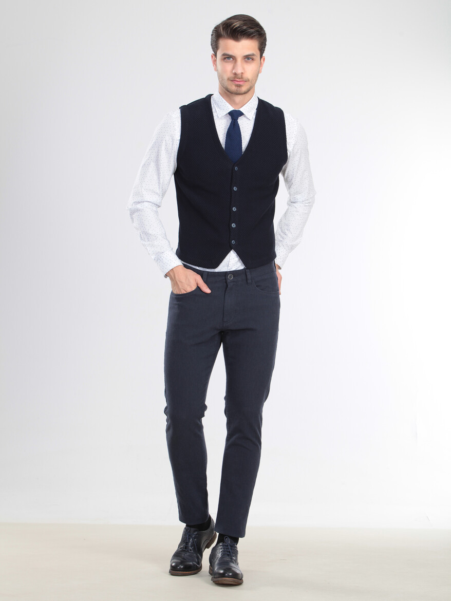 Navy Blue Regular Fit Casual Knitting Knit Vest - 1