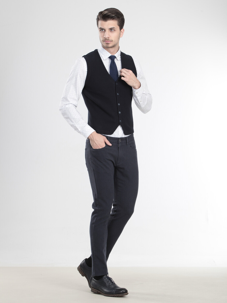 Navy Blue Regular Fit Casual Knitting Knit Vest - 2