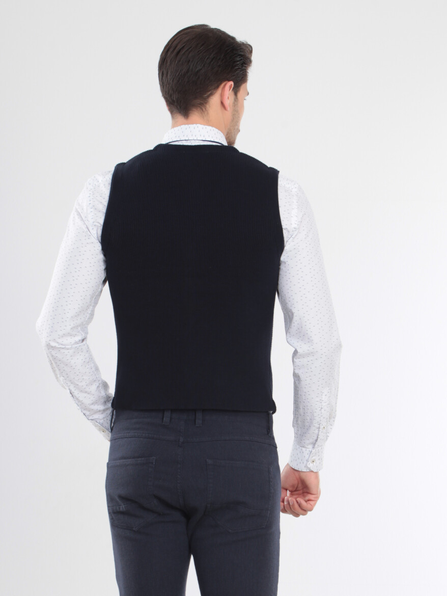 Navy Blue Regular Fit Casual Knitting Knit Vest - 5