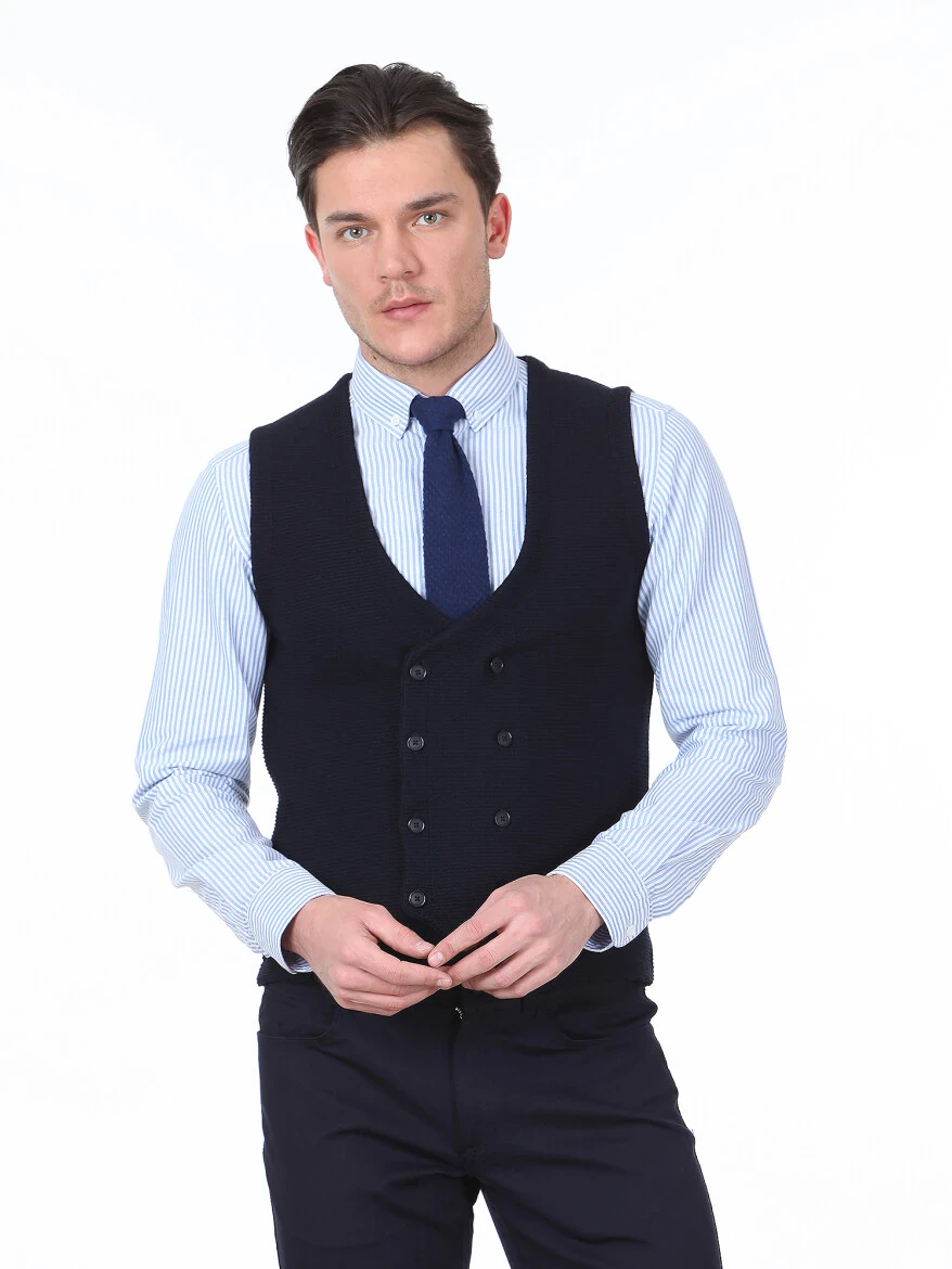 Navy Blue Regular Fit Casual Knitting Knit Vest - KİP