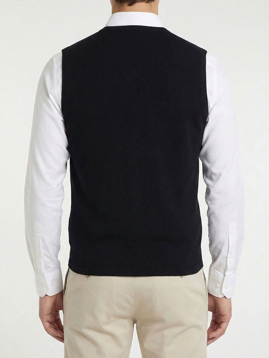 Navy Blue Regular Fit Casual Knitting Knit Vest - 5