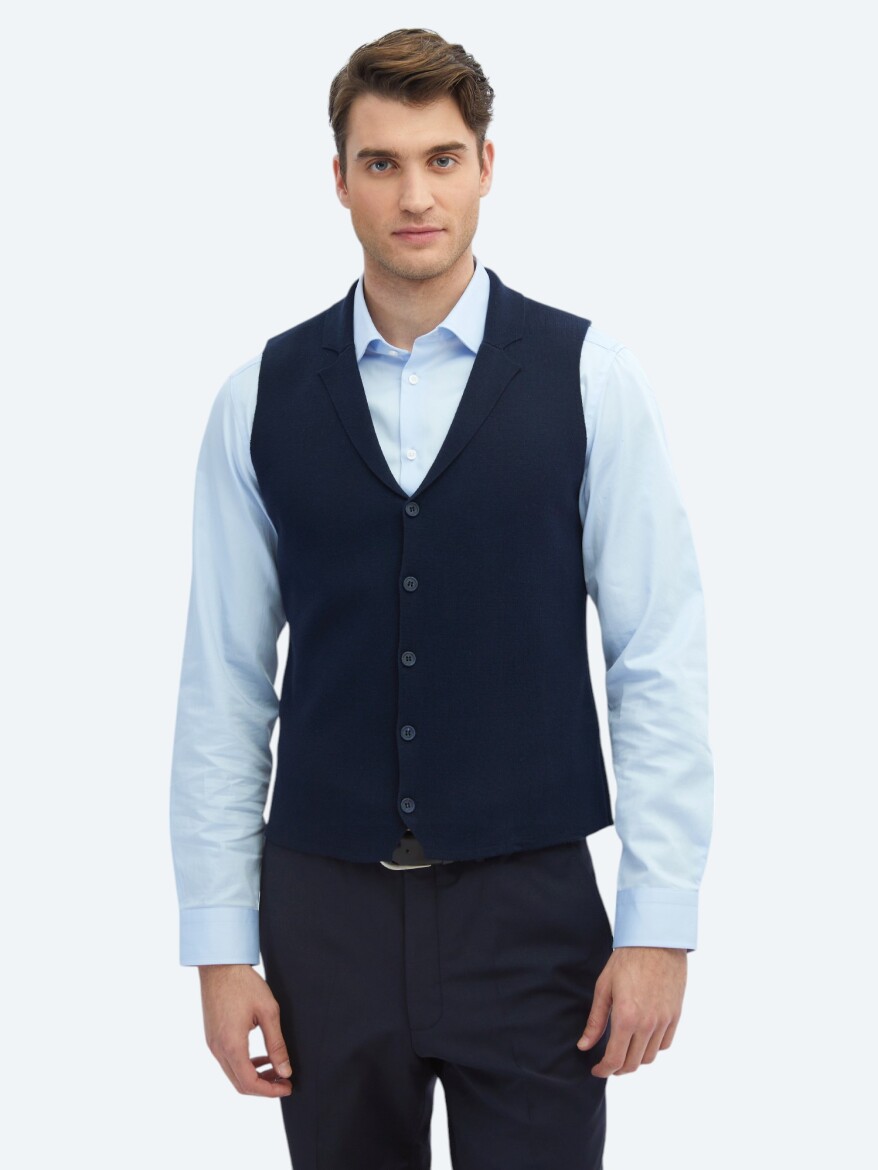 Navy Blue Regular Fit Casual Knitting Knit Vest - KİP