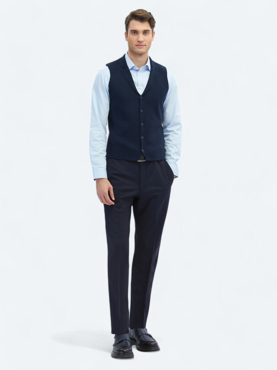Navy Blue Regular Fit Casual Knitting Knit Vest - 2