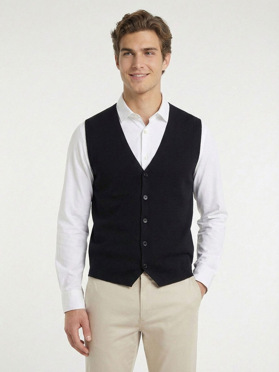 Navy Blue Regular Fit Casual Knitting Knit Vest - 1