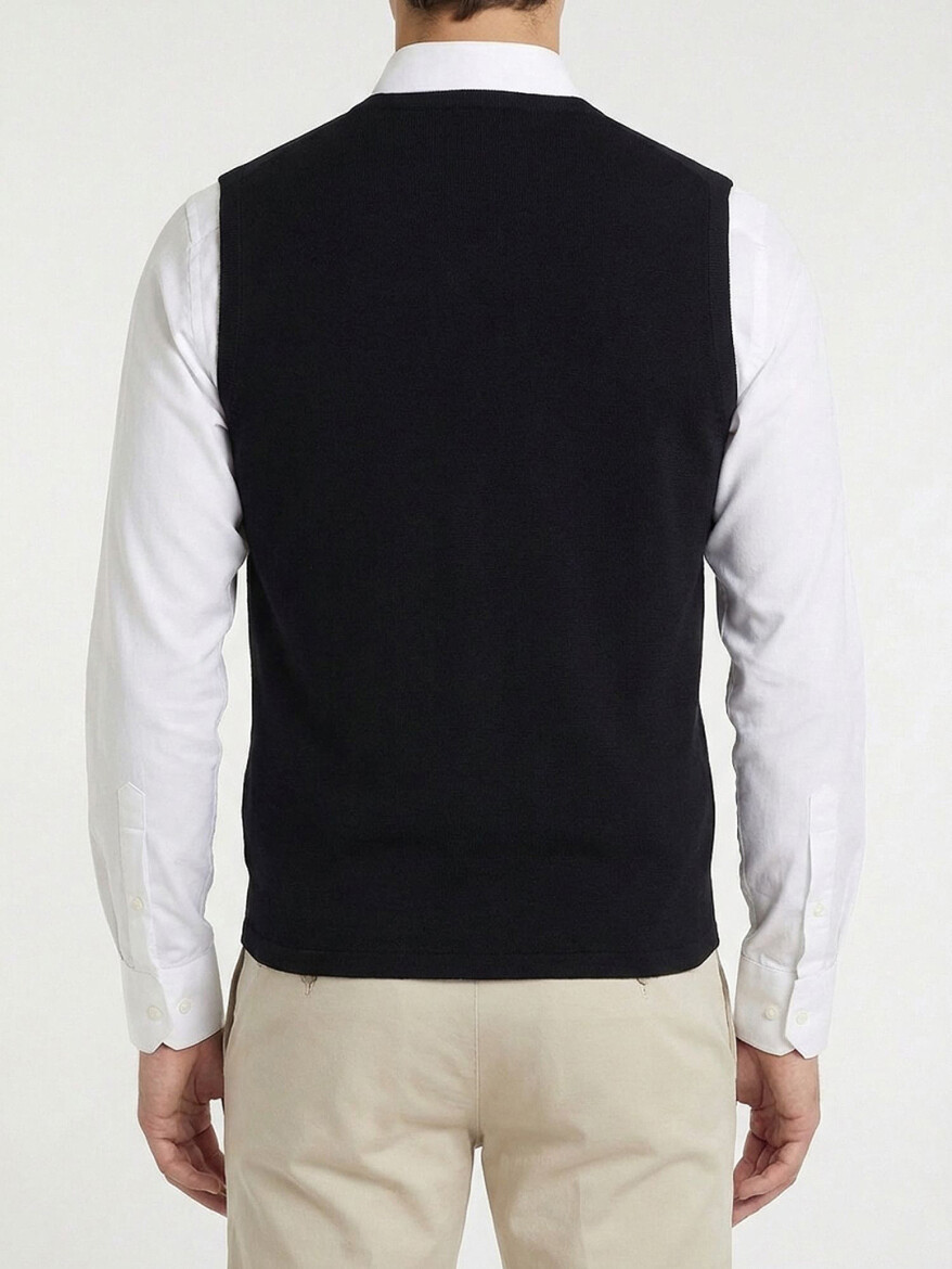 Navy Blue Regular Fit Casual Knitting Knit Vest - 5