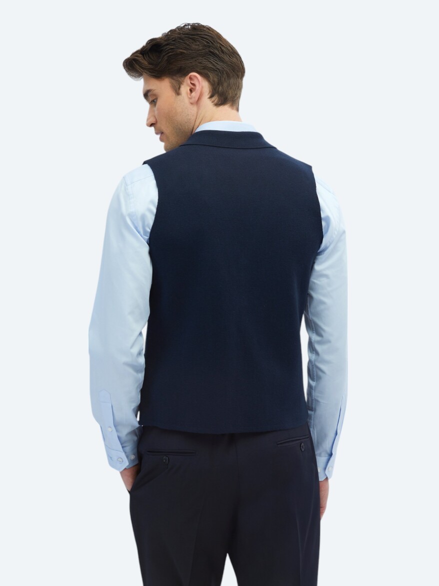Navy Blue Regular Fit Casual Knitting Knit Vest - 4