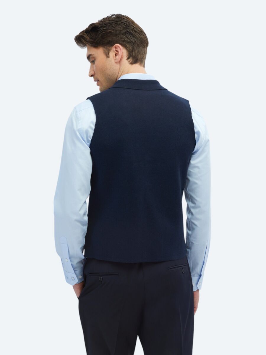 Navy Blue Regular Fit Casual Knitting Knit Vest - 4