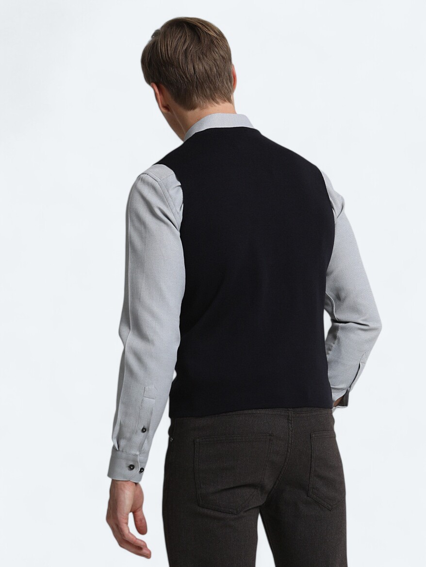 Navy Blue Regular Fit Casual Knitting Knit Vest - 4