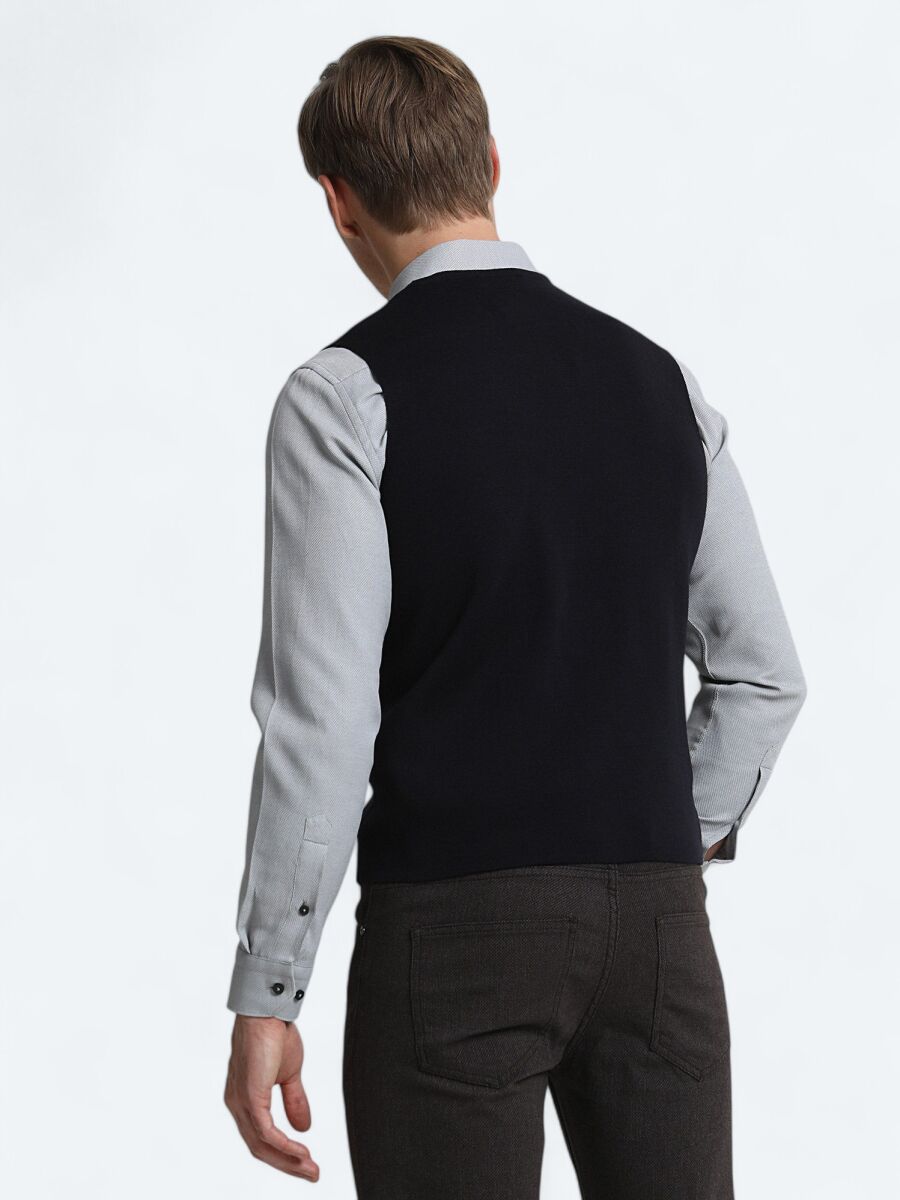 Navy Blue Regular Fit Casual Knitting Knit Vest - 4