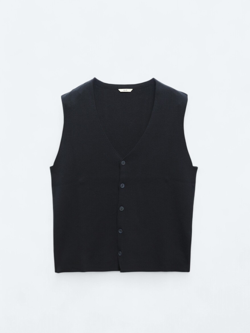 Navy Blue Regular Fit Casual Knitting Knit Vest - 5