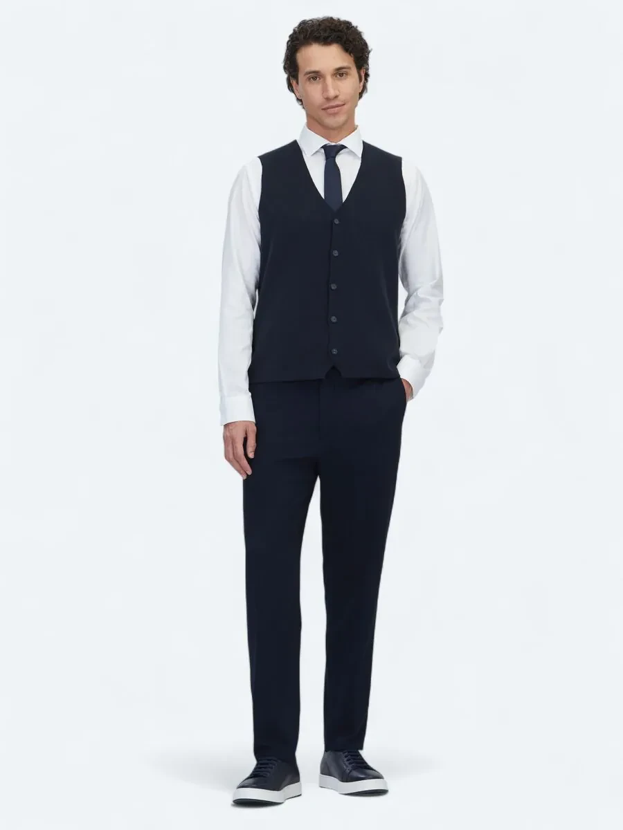 Navy Blue Regular Fit Casual Knitting Knit Vest - 2