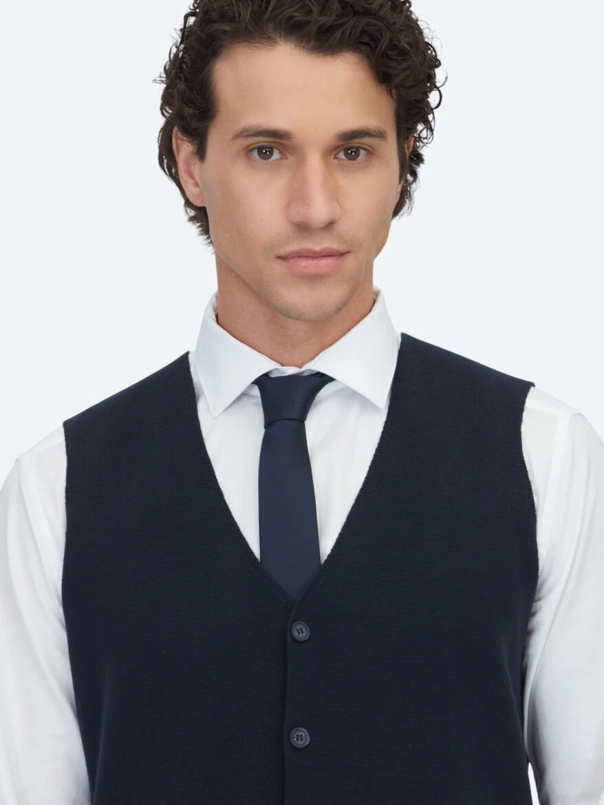 Navy Blue Regular Fit Casual Knitting Knit Vest - 3