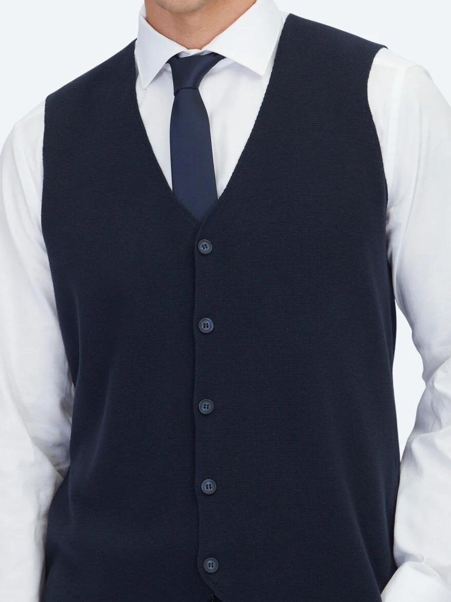 Navy Blue Regular Fit Casual Knitting Knit Vest - 4