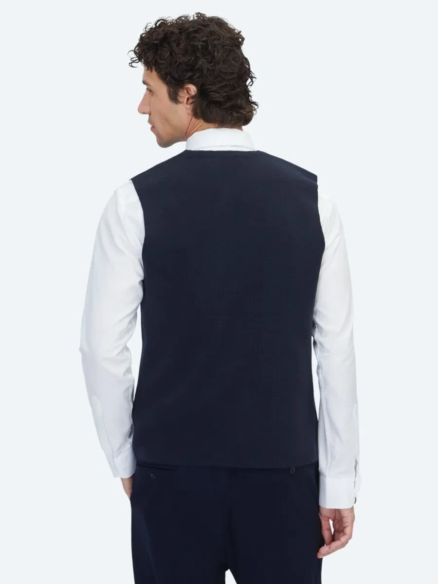 Navy Blue Regular Fit Casual Knitting Knit Vest - 5