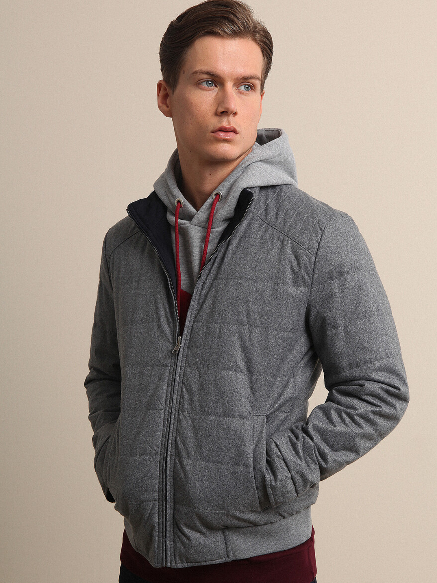 Navy Blue Regular Fit Casual Weaving Coat - 1