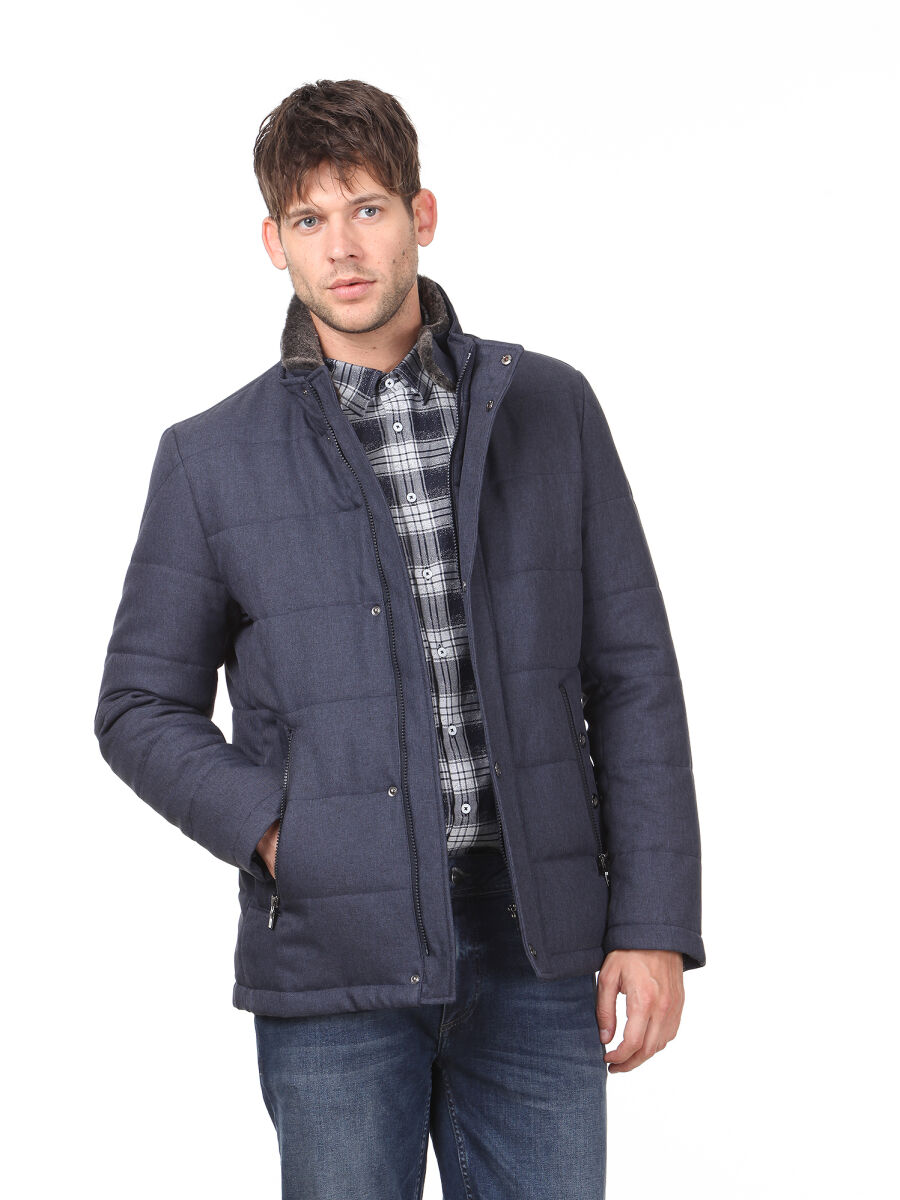Navy Blue Regular Fit Casual Weaving Coat - 4