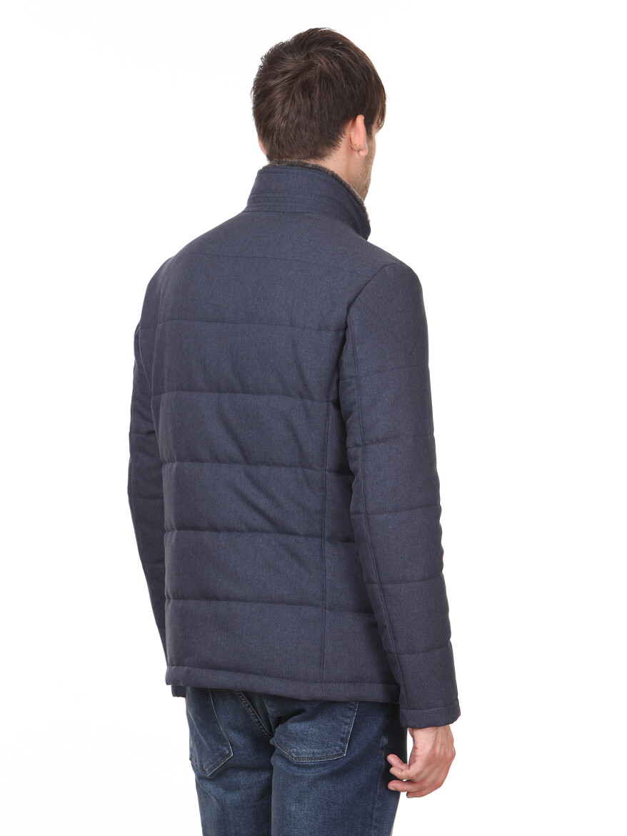 Navy Blue Regular Fit Casual Weaving Coat - 5