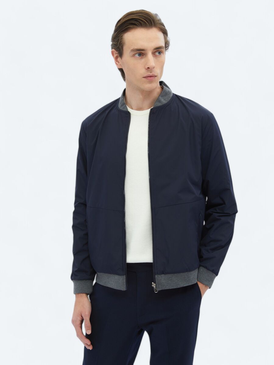 Navy Blue Regular Fit Casual Weaving Coat - 1