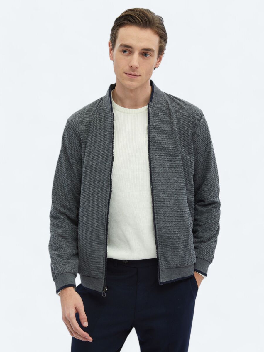 Navy Blue Regular Fit Casual Weaving Coat - 2